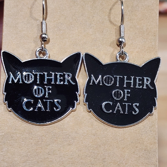 Handmade Mother Of Cats & Pink Tiger Cat With Dangly Tail Set Of 2 Earrings - Picture 4 of 6